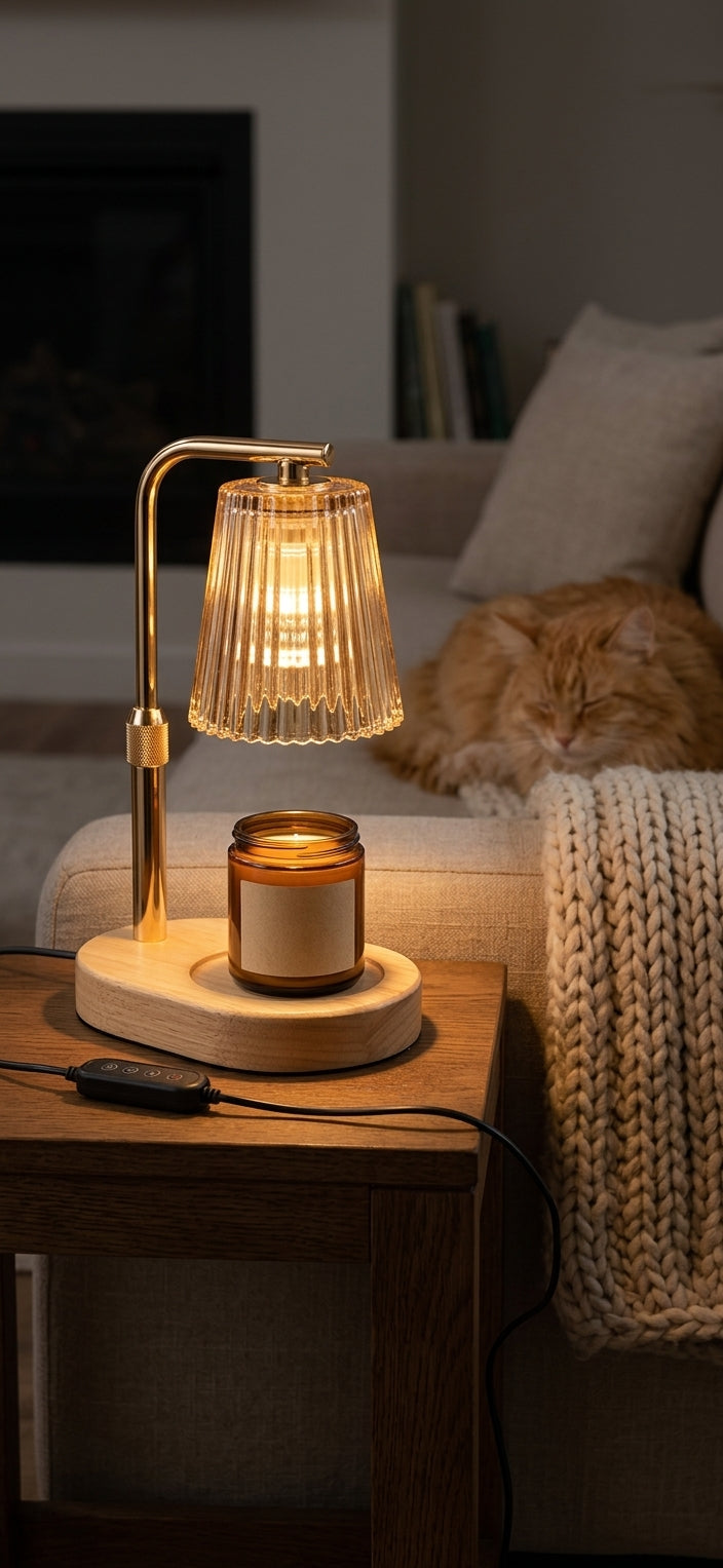 Lampe Heure Brune près d’un chat endormi